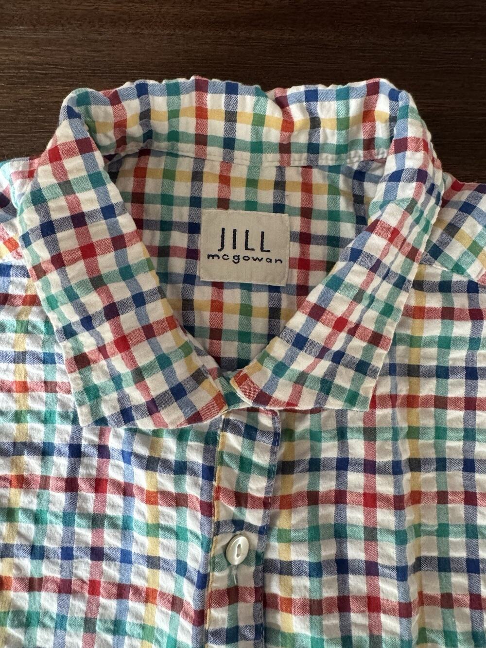 Jill Mcgowan Shirt Womens Small Button Front Cotton Colorful Plaid Check Fitted